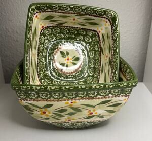 Temp-tations Ovenware by Tara, 2 Old World Green 6" & 7" Serving Bowls